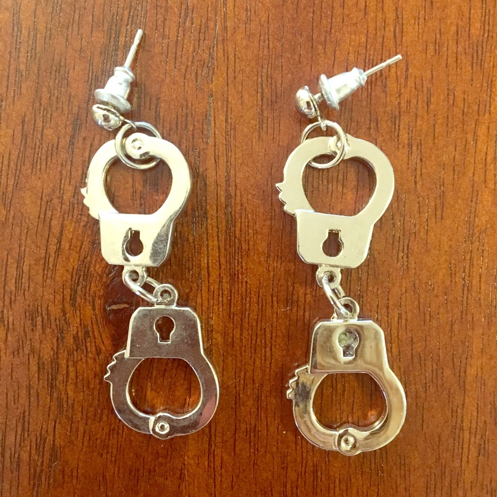 Novelty Silver Handcuff Earrings